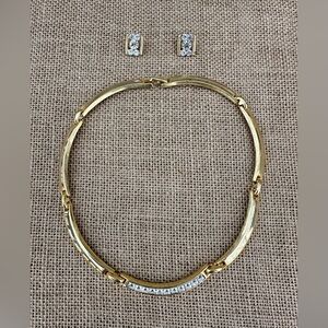 Goldtone Rhinestone Vintage Set Necklace Earrings